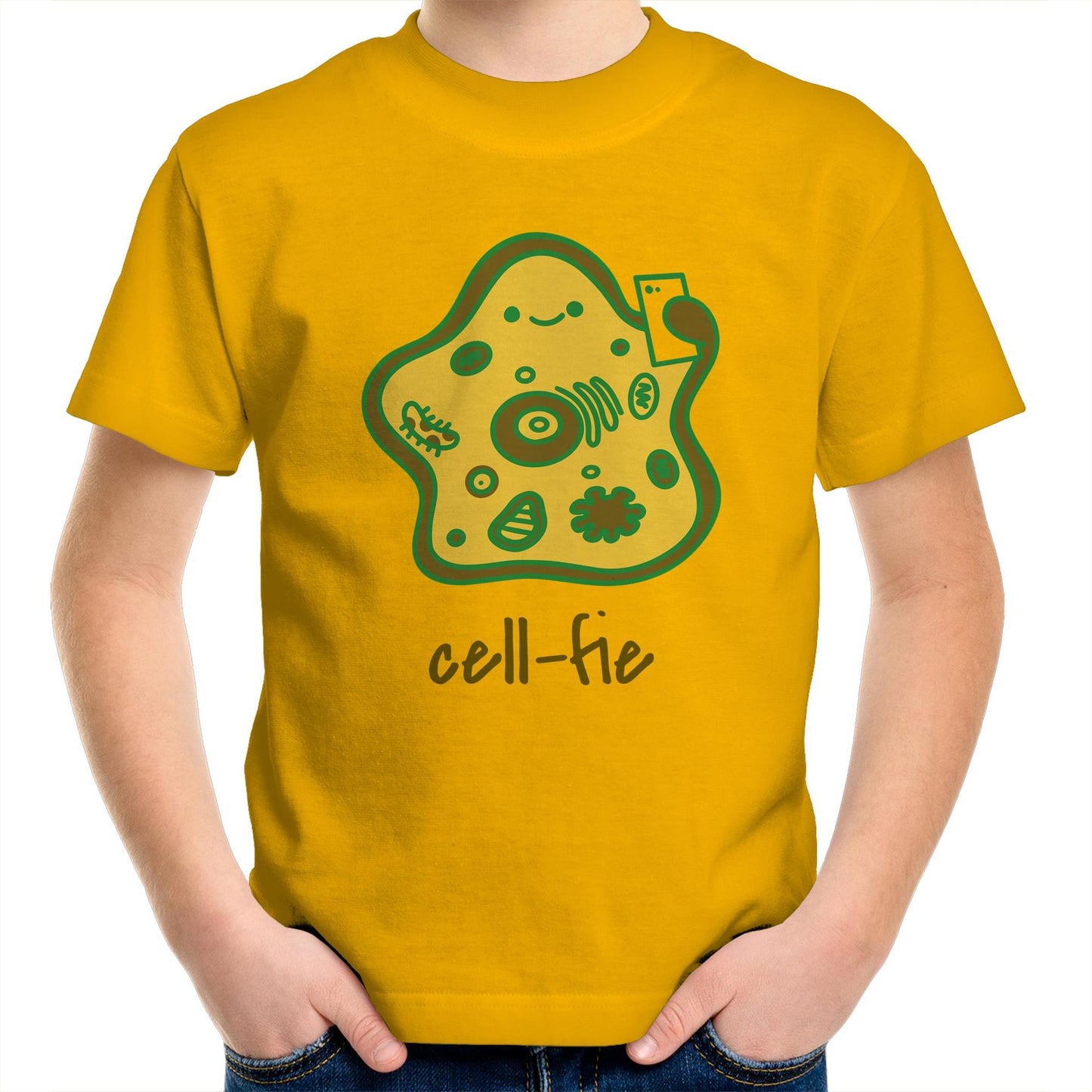 Cell-fie - Kids Youth Crew T-Shirt Gold Kids Youth T-shirt Science