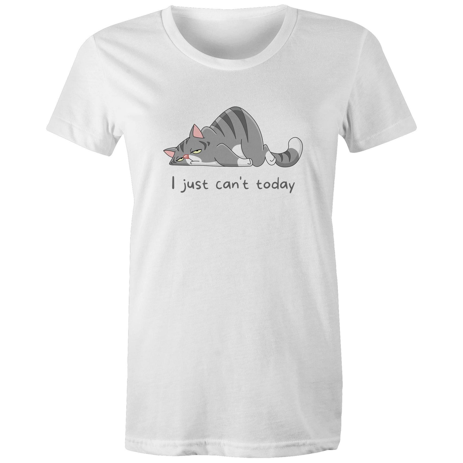 Cat, I Just Can't Today - Womens T-shirt White Womens T-shirt animal
