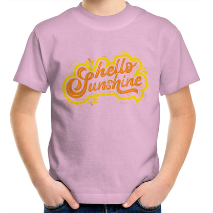 Hello Sunshine - Kids Youth Crew T-Shirt Pink Kids Youth T-shirt Summer