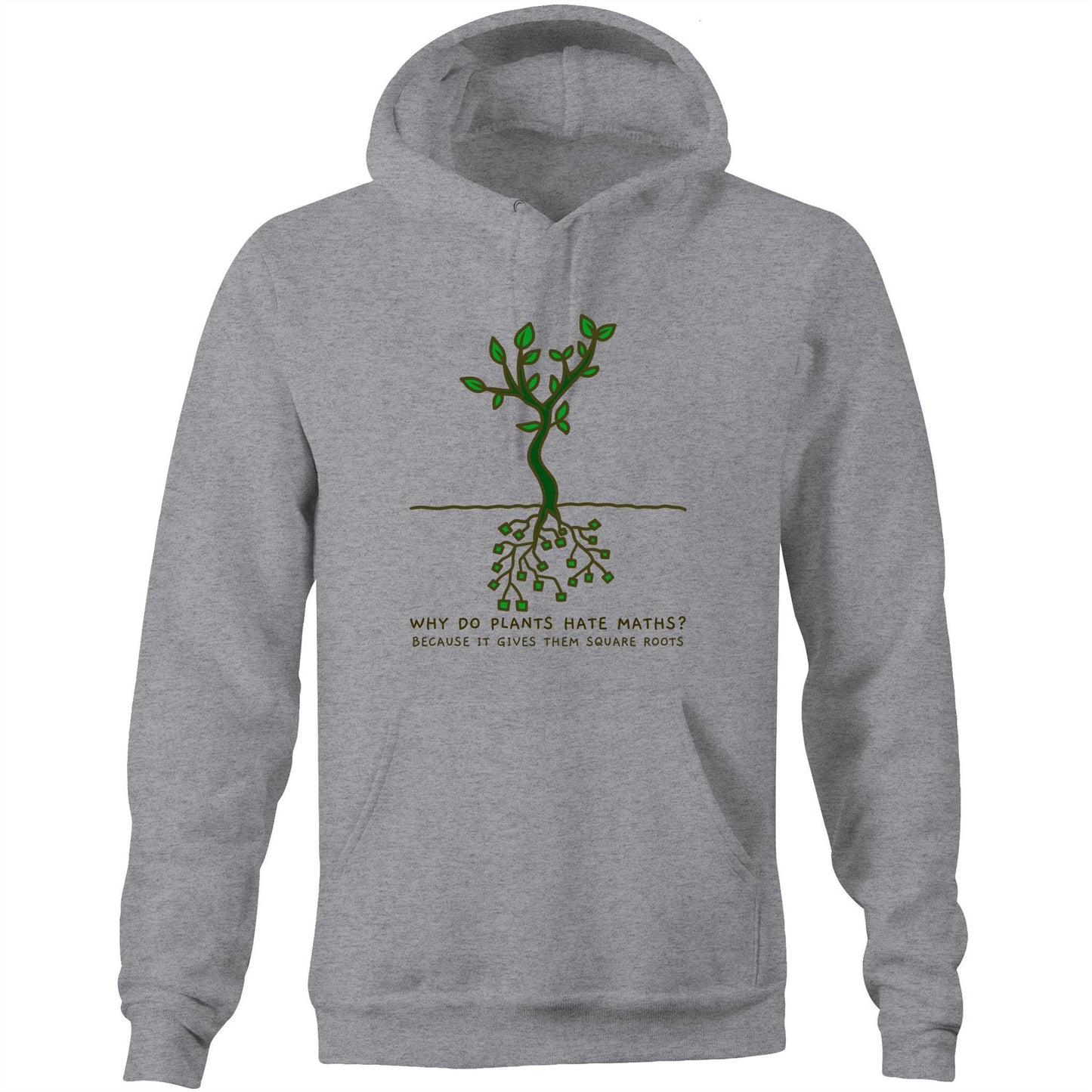 Square Roots - Pocket Hoodie Sweatshirt Grey Marle Hoodie Maths Plants Science