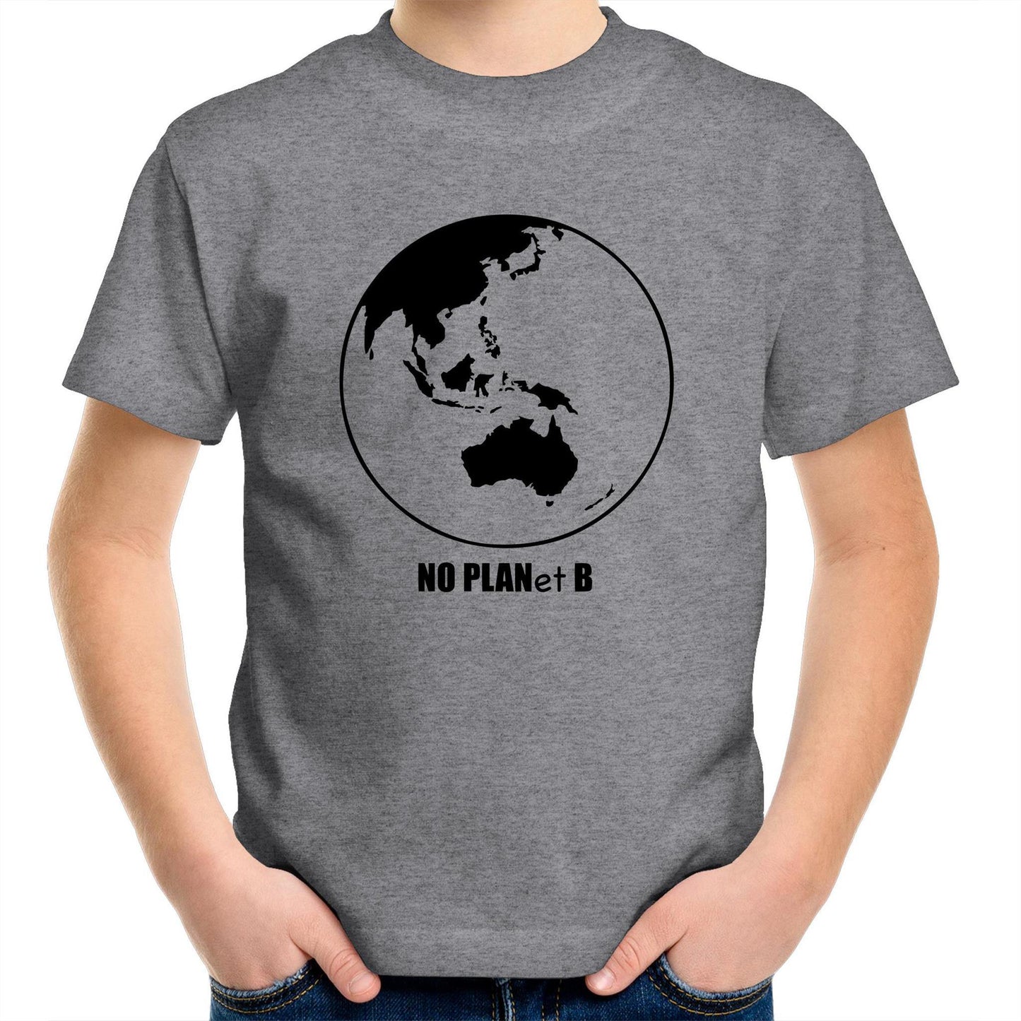 No Planet B - Kids Youth Crew T-Shirt Grey Marle Kids Youth T-shirt Environment