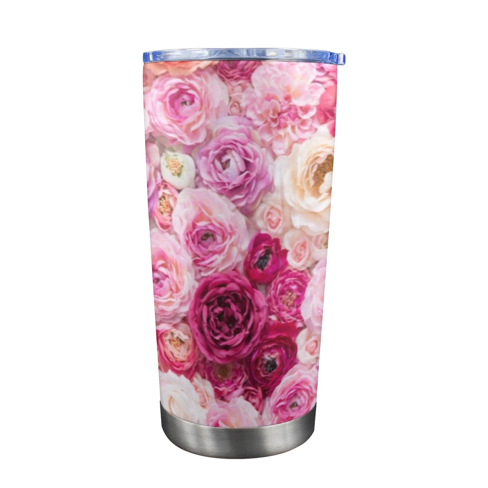 Pink Flowers - 20oz Travel Mug with Clear Lid Clear Lid Travel Mug