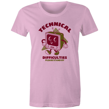 Retro TV Technical Difficulties - Womens T-shirt Pink Womens T-shirt Retro Tech
