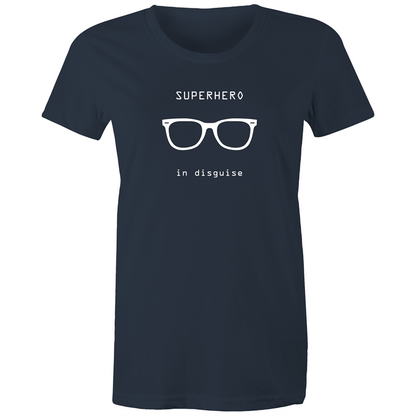 Superhero In Disguise - Women's T-shirt Navy Womens T-shirt comic Funny Womens