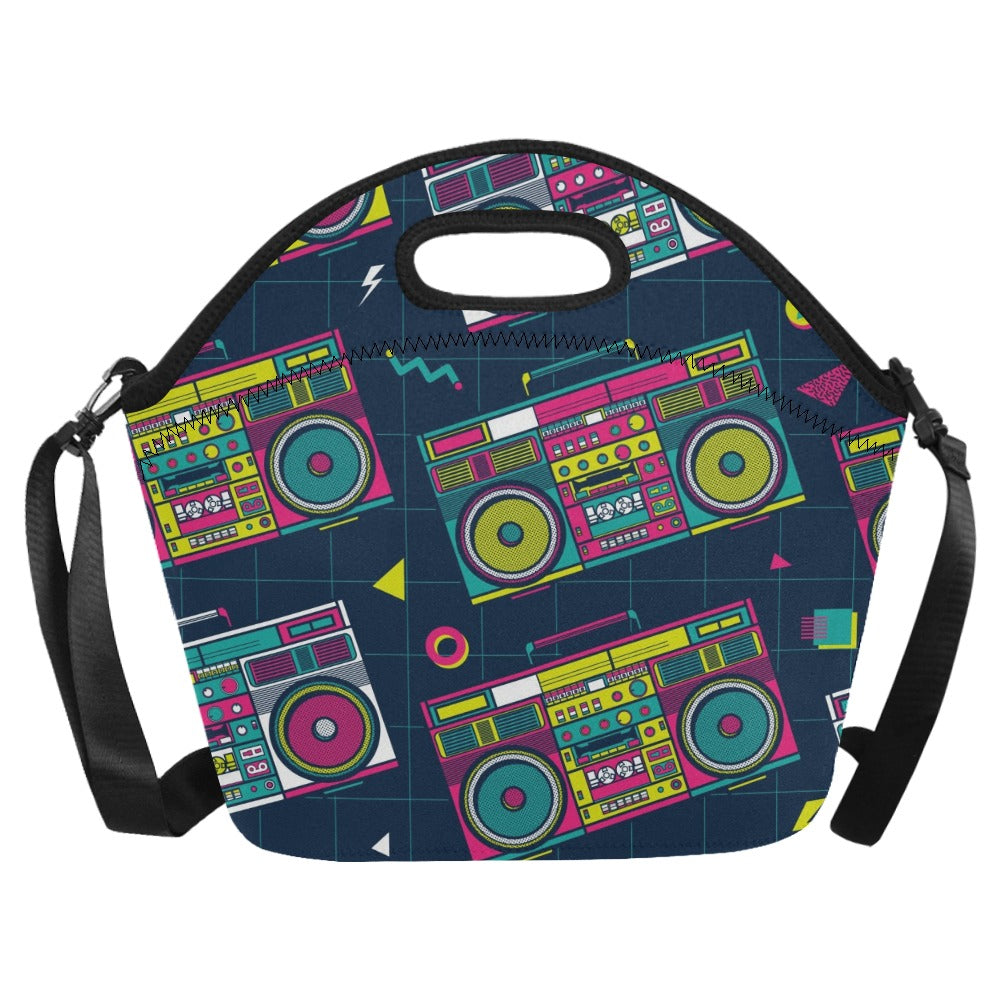 Boombox - Neoprene Lunch Bag/Large Neoprene Lunch Bag/Large Music Printed Offshore Retro