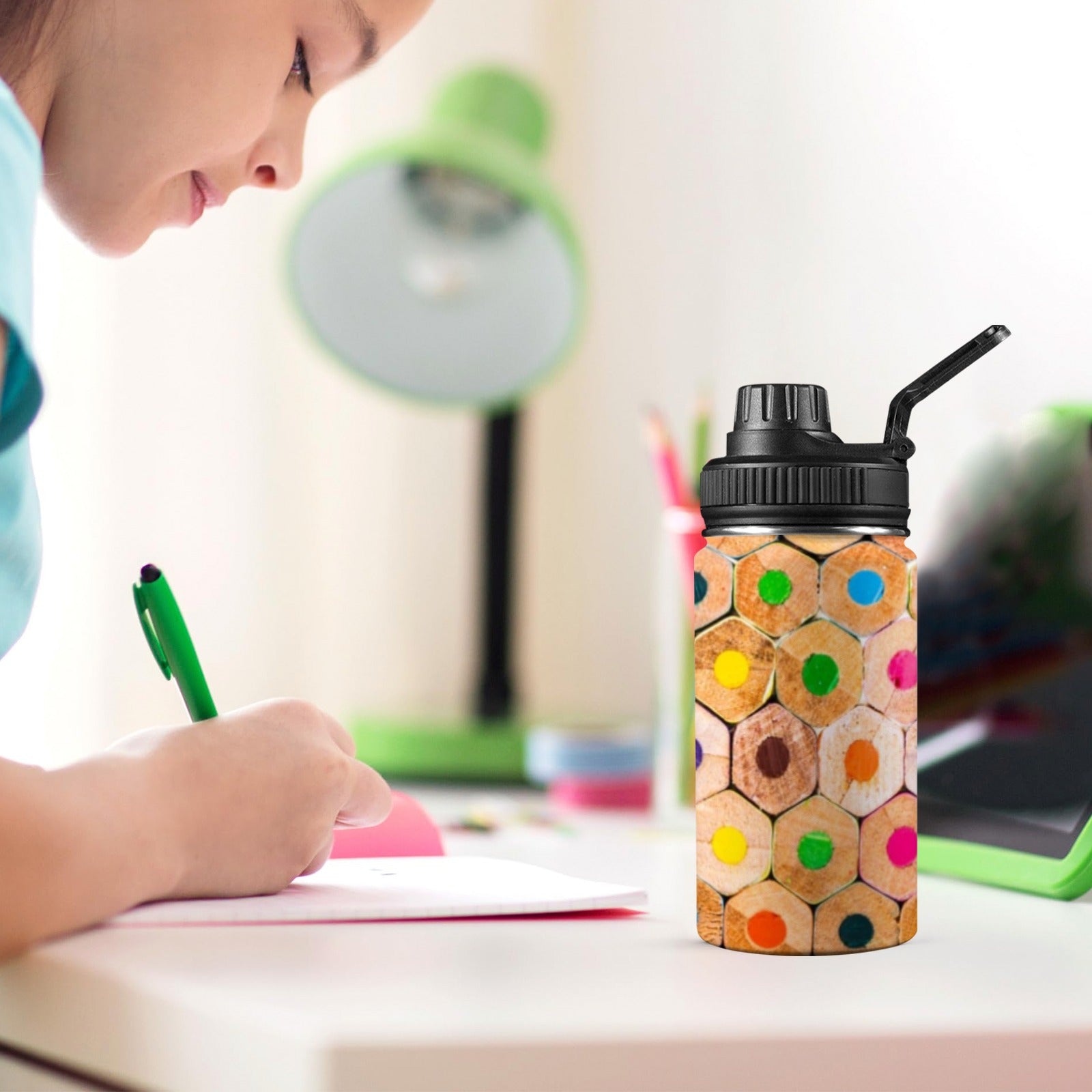 Pencils - Kids Water Bottle with Chug Lid (12 oz) Kids Water Bottle with Chug Lid