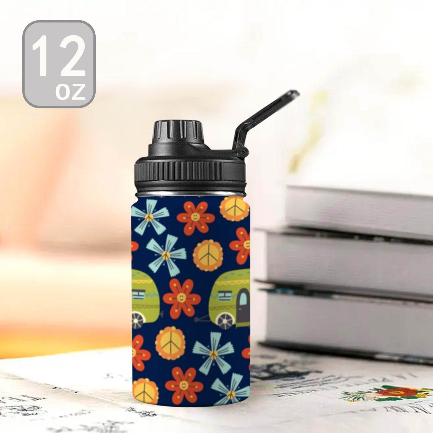 Hippy Caravan - Kids Water Bottle with Chug Lid (12 oz) Kids Water Bottle with Chug Lid Summer