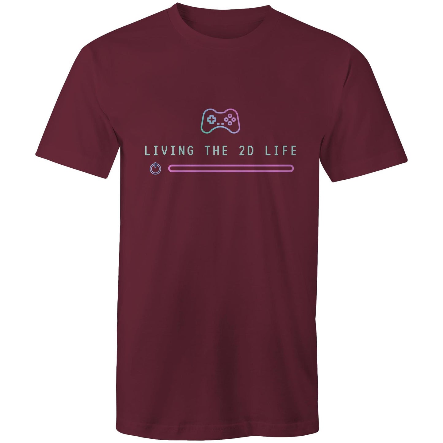Living The 2D Life - Mens T-Shirt Burgundy Mens T-shirt Games Tech