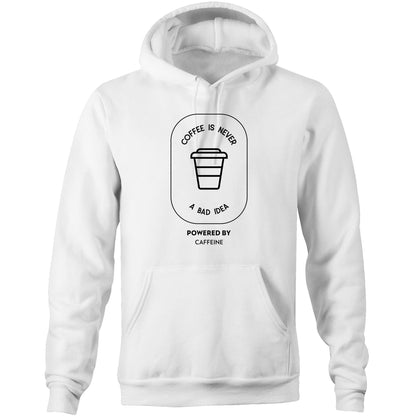 Powered By Caffeine - Pocket Hoodie Sweatshirt White Hoodie Coffee Mens Womens