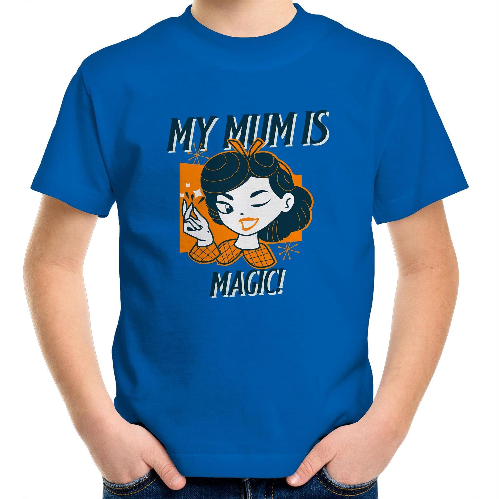 My Mum Is Magic - Kids Youth Crew T-Shirt Bright Royal Kids Youth T-shirt Mum Retro