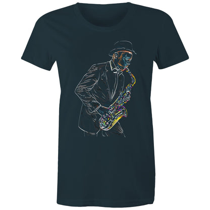 Saxophone - Womens T-shirt Indigo Womens T-shirt Music Womens