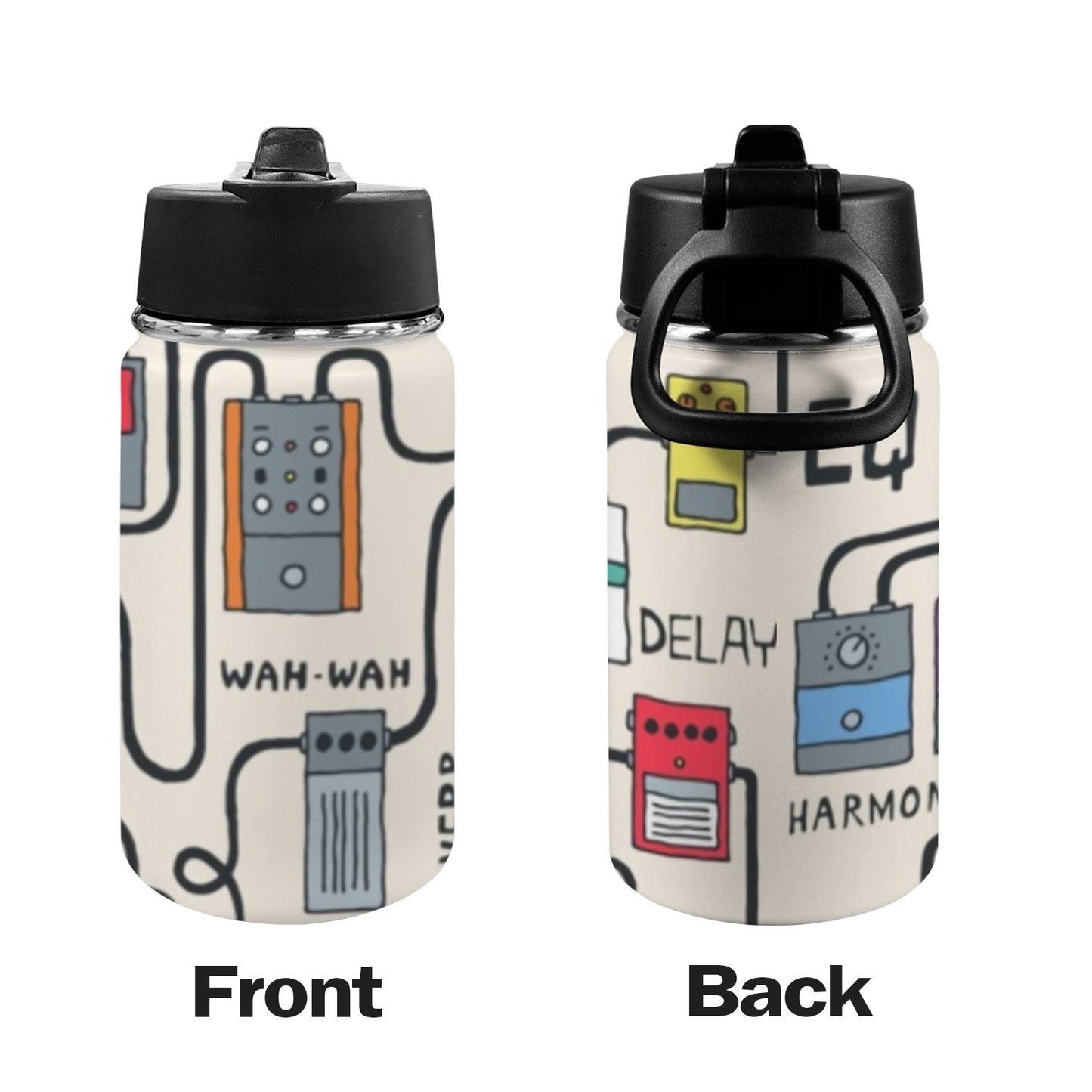 Guitar Pedals - Kids Water Bottle with Straw Lid (12 oz) Kids Water Bottle with Straw Lid