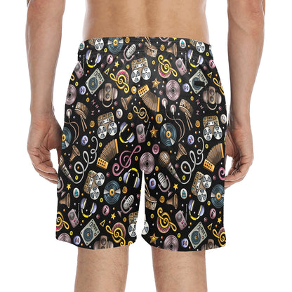 Retro Music Mix - Men's Mid-Length Beach Shorts Men's Mid-Length Beach Shorts Music Retro