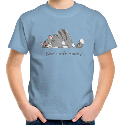 Cat, I Just Can't Today - Kids Youth Crew T-Shirt Carolina Blue Kids Youth T-shirt animal