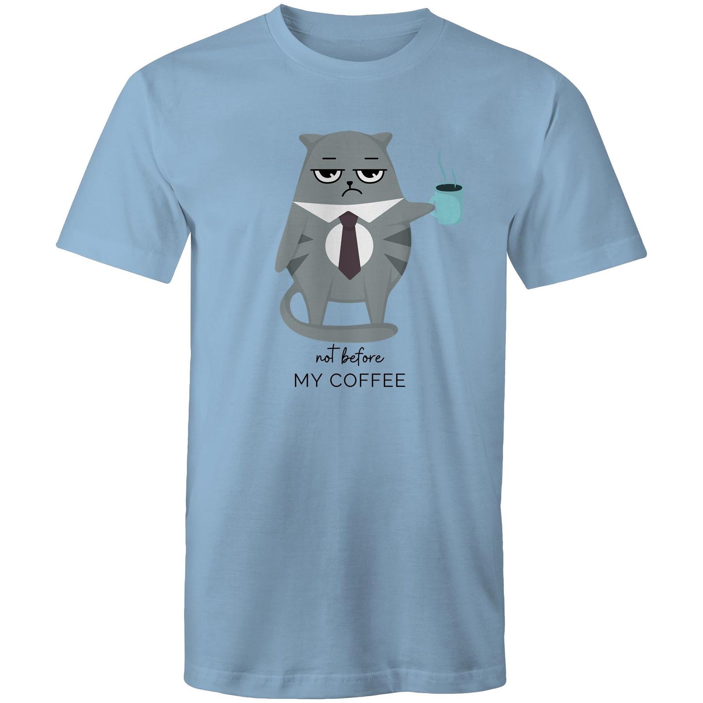 Not Before My Coffee, Cranky Cat - Mens T-Shirt Carolina Blue Mens T-shirt animal Coffee