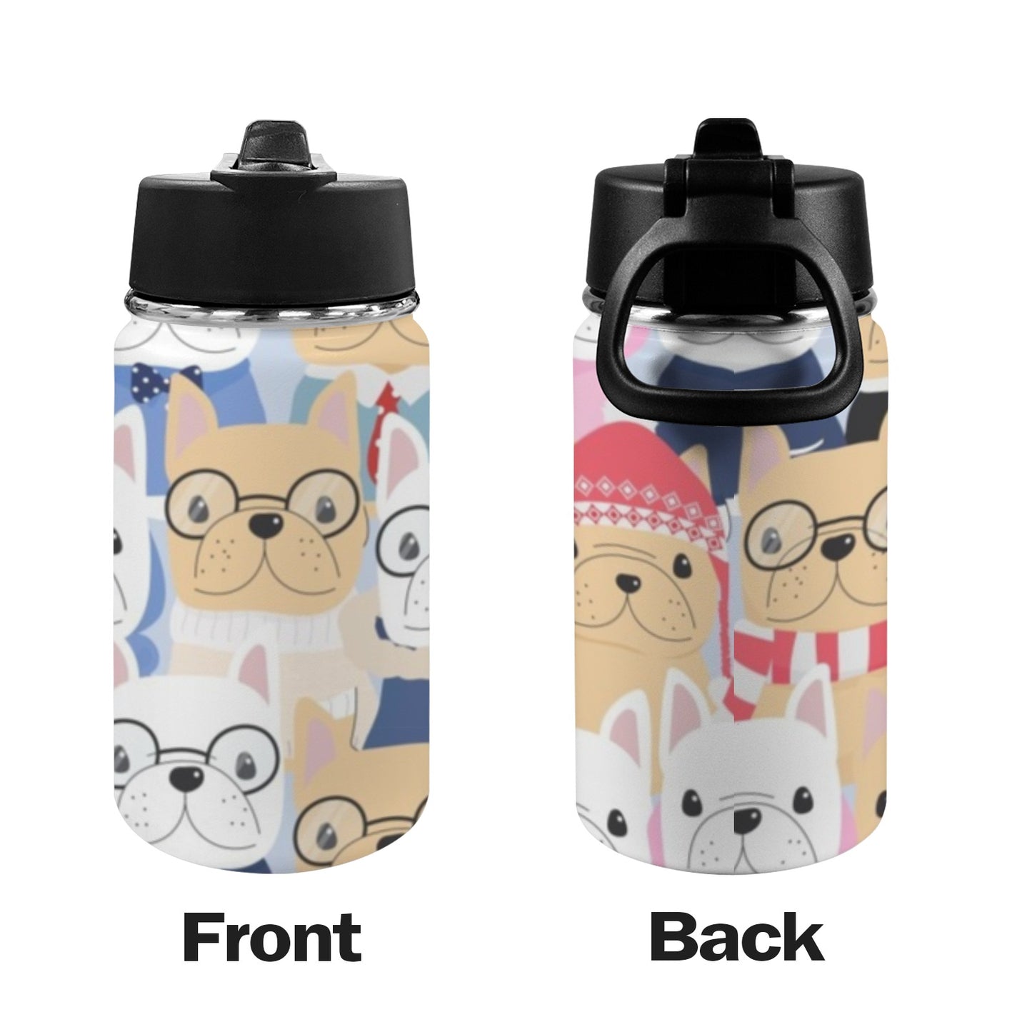 Dog Crowd - Kids Water Bottle with Straw Lid (12 oz) Kids Water Bottle with Straw Lid Printed Offshore