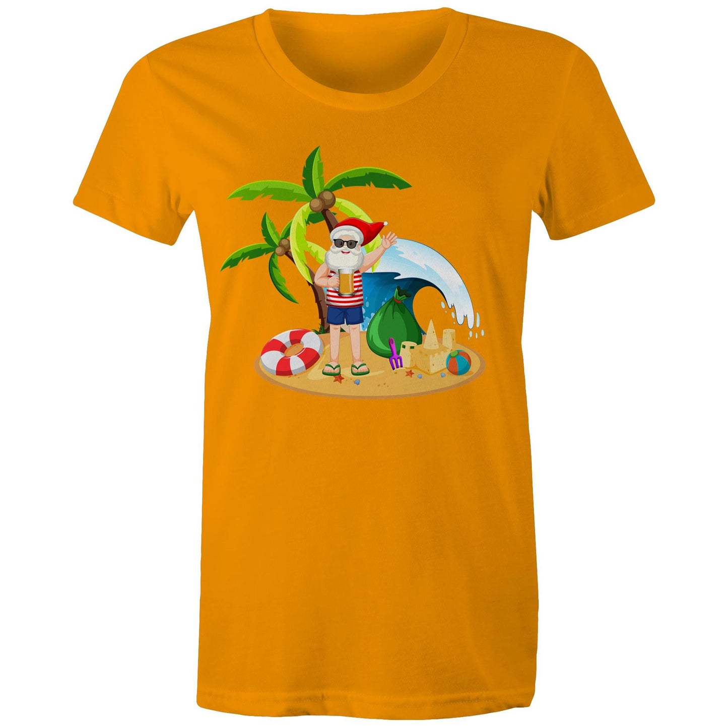 Tropical Santa - Womens T-shirt Orange Christmas Womens T-shirt Merry Christmas