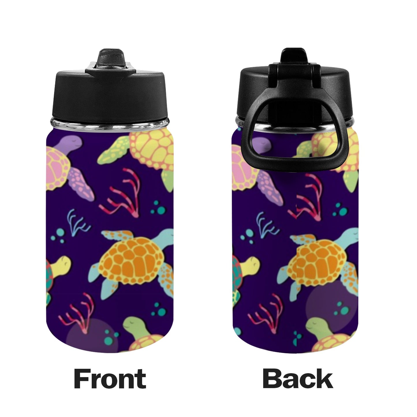 Turtles - Kids Water Bottle with Straw Lid (12 oz) Kids Water Bottle with Straw Lid