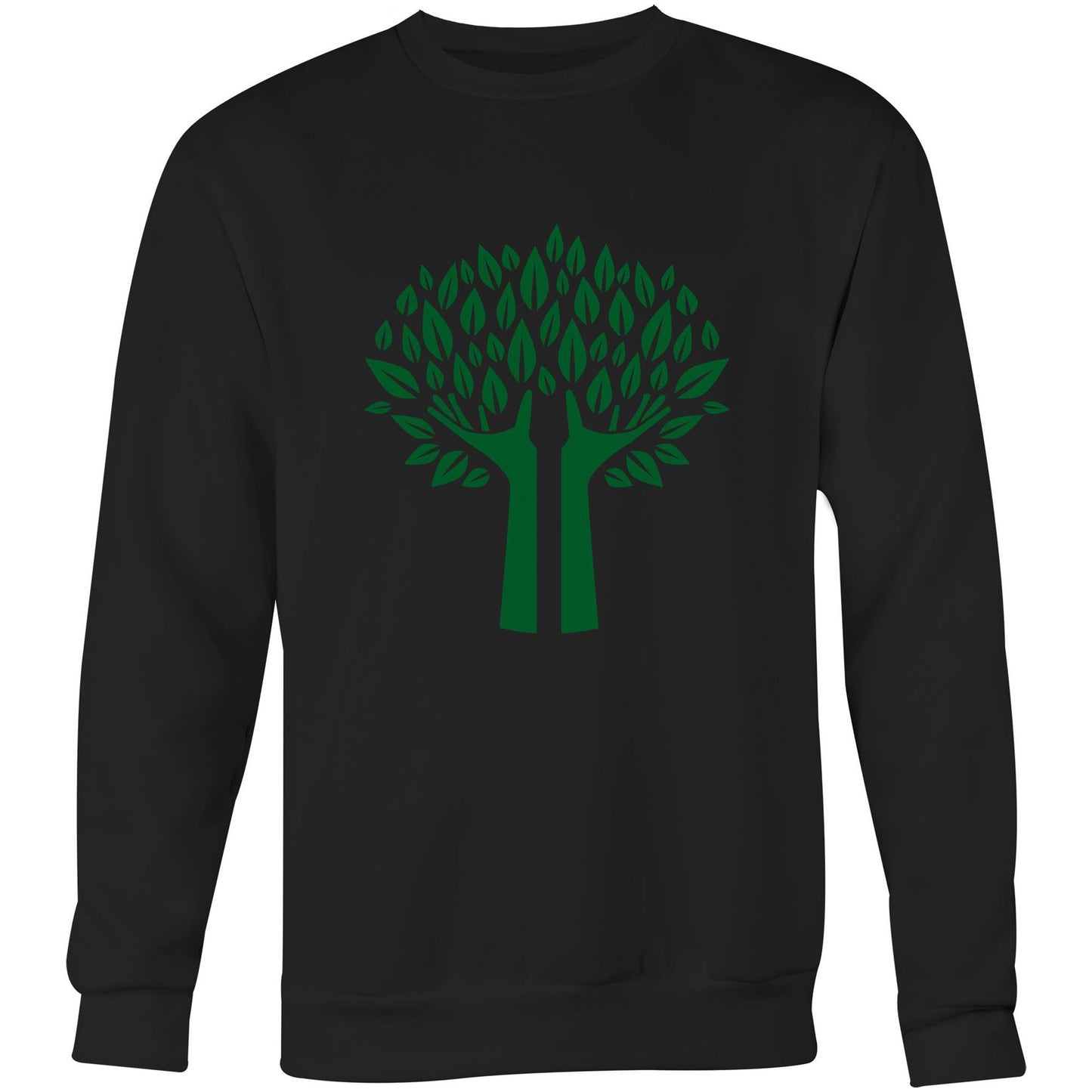 Green Tree - Crew Sweatshirt Black Sweatshirt Environment Mens Plants Womens