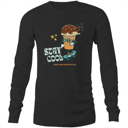 Stay Cool, Find Your Happy Place - Long Sleeve T-Shirt Black Unisex Long Sleeve T-shirt Retro Summer