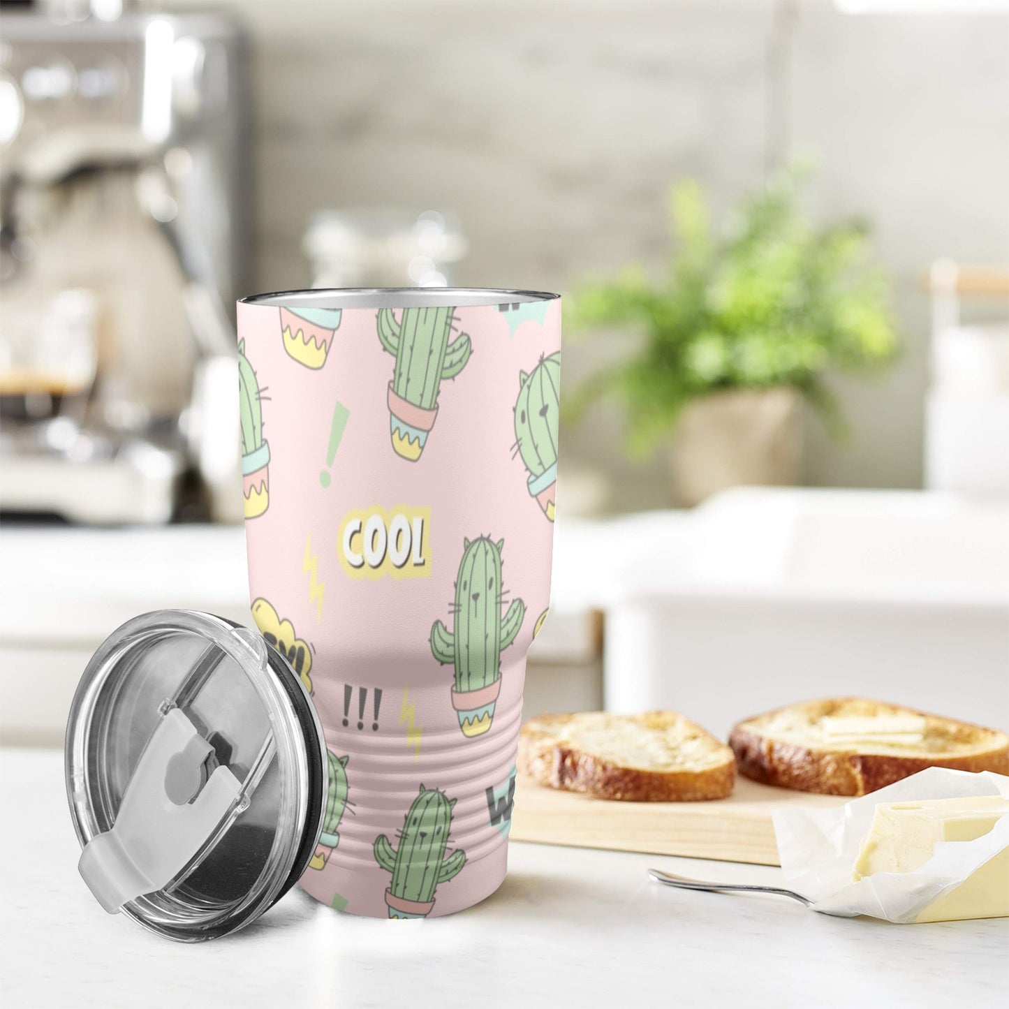 Cactus Cat - 30oz Insulated Stainless Steel Mobile Tumbler 30oz Insulated Stainless Steel Mobile Tumbler animal Plants Printed Offshore