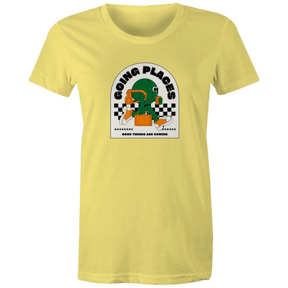 Going Places - Womens T-shirt Yellow Womens T-shirt Retro
