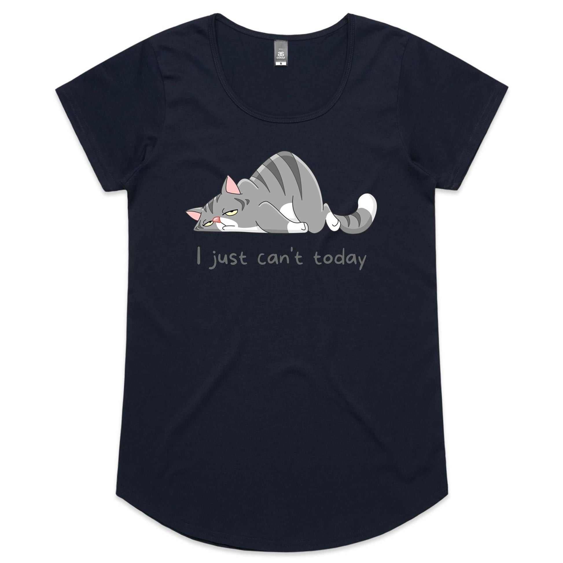 Cat, I Just Can't Today - Womens Scoop Neck T-Shirt Navy Womens Scoop Neck T-shirt animal
