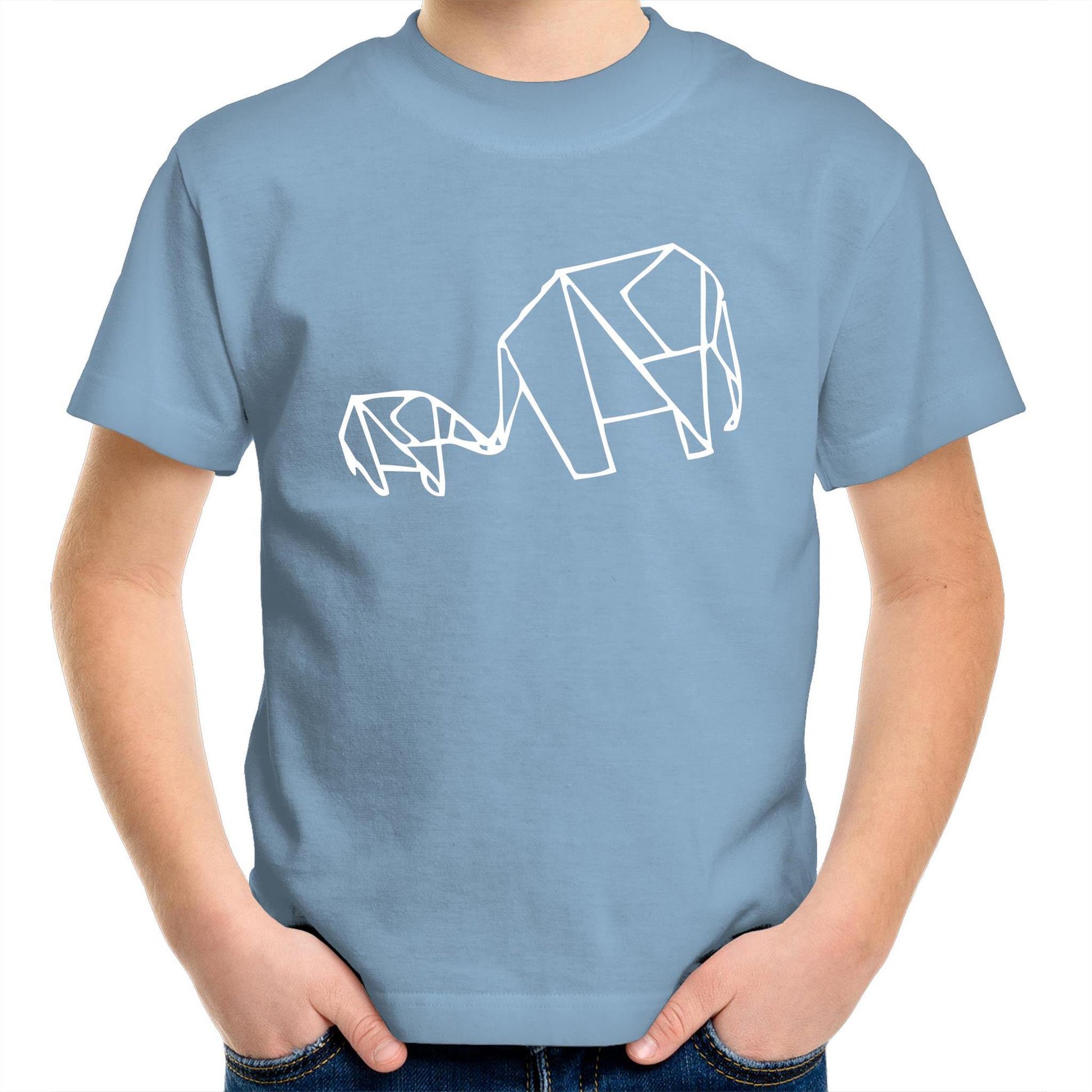 Origami Elephant - Kids Youth Crew T-Shirt Carolina Blue Kids Youth T-shirt animal