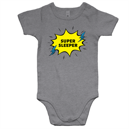 Super Sleeper - Baby Bodysuit Grey Marle Baby Bodysuit comic kids Retro