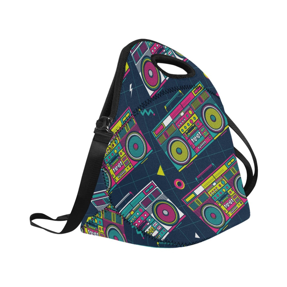 Boombox - Neoprene Lunch Bag/Large Neoprene Lunch Bag/Large Music Retro