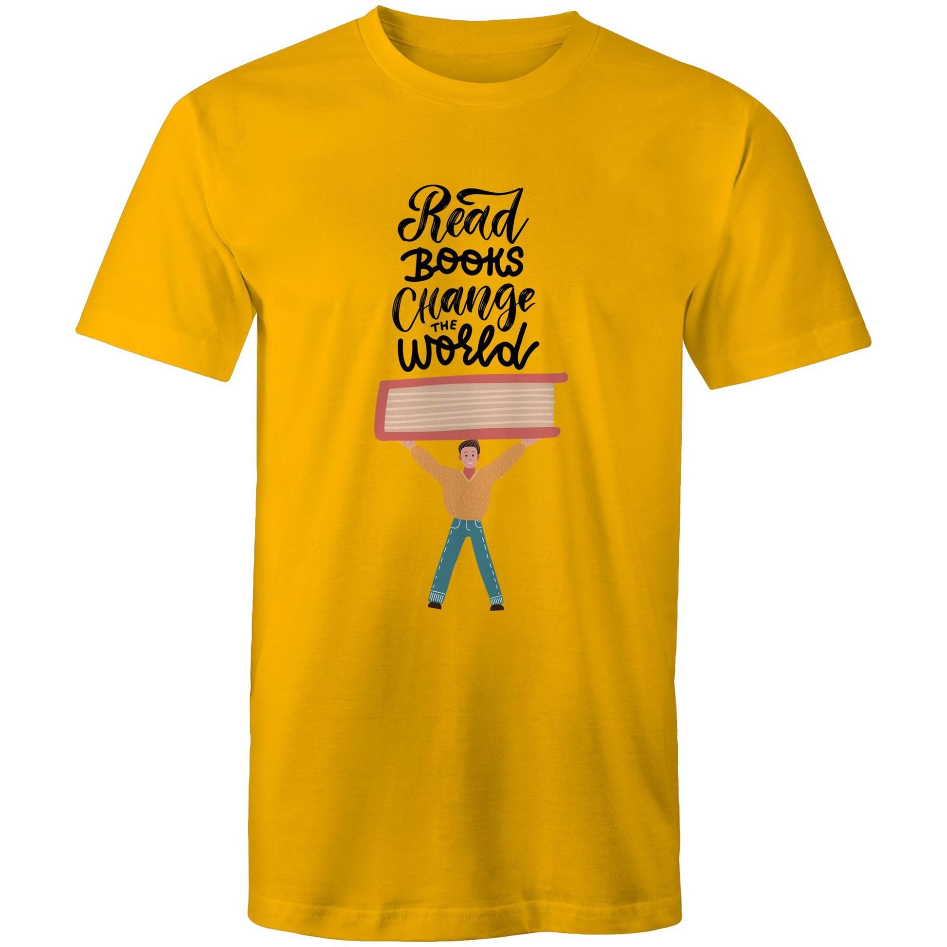Read Books, Change The World - Mens T-Shirt Gold Mens T-shirt Reading