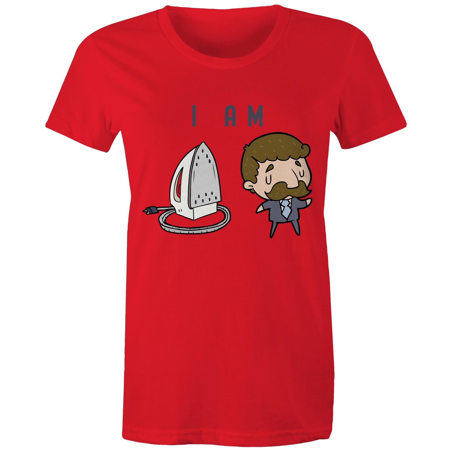 I Am Ironing Man Cartoon - Womens T-shirt Red Womens T-shirt comic Funny