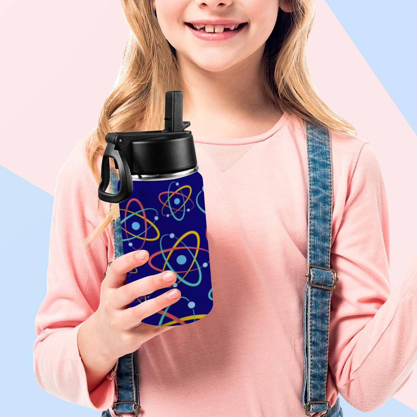 Atoms - Kids Water Bottle with Straw Lid (12 oz) Kids Water Bottle with Straw Lid