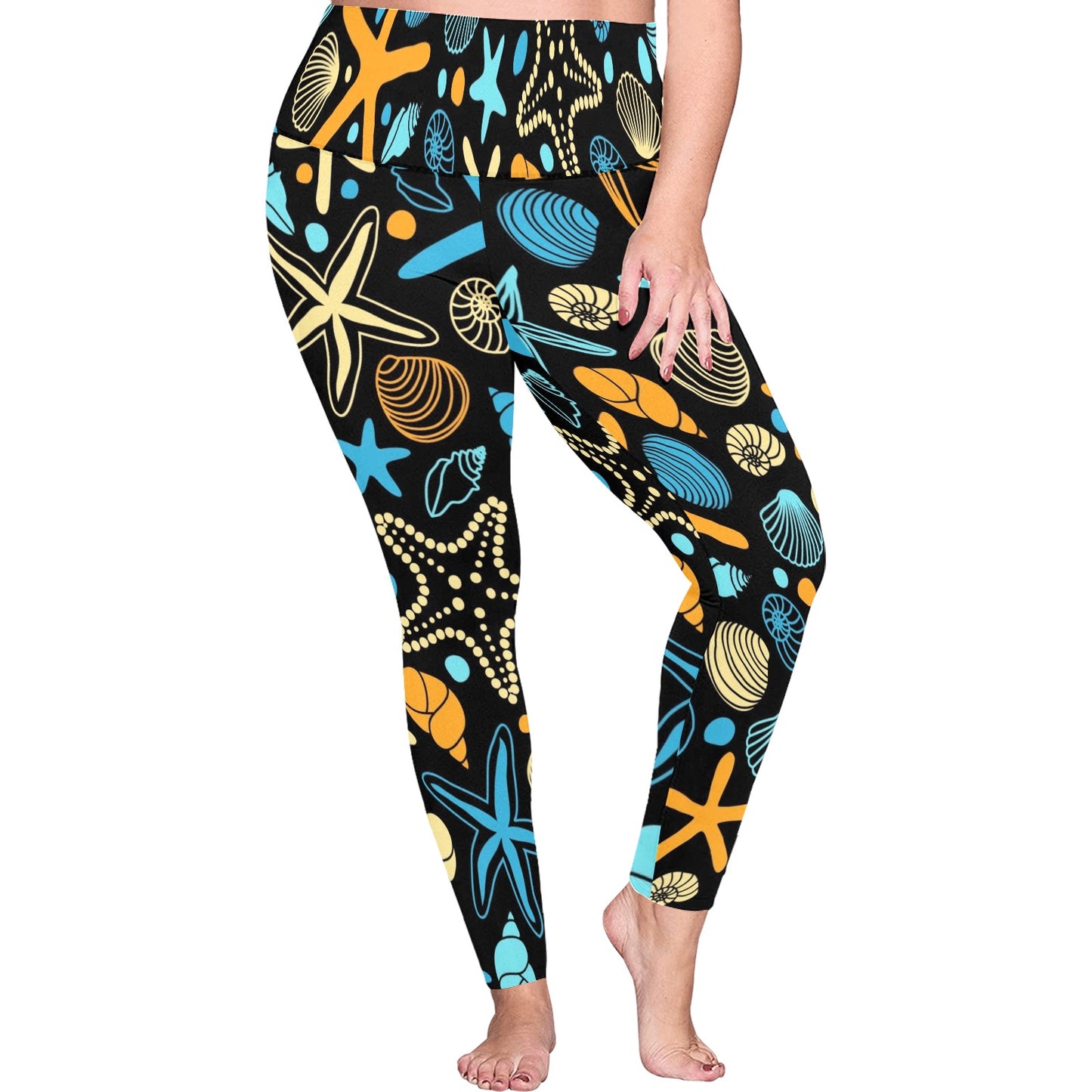 Starfish And Shells - Women's Plus Size High Waist Leggings Women's Plus Size High Waist Leggings Printed Offshore Summer