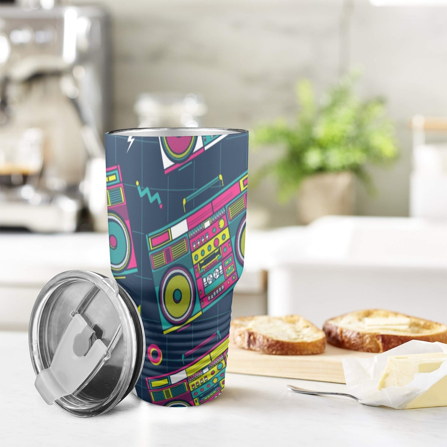 Boombox - 30oz Insulated Stainless Steel Mobile Tumbler 30oz Insulated Stainless Steel Mobile Tumbler Music Retro