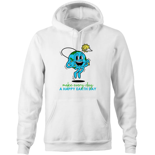 Make Every Day A Happy Earth Day - Pocket Hoodie Sweatshirt White Hoodie Environment