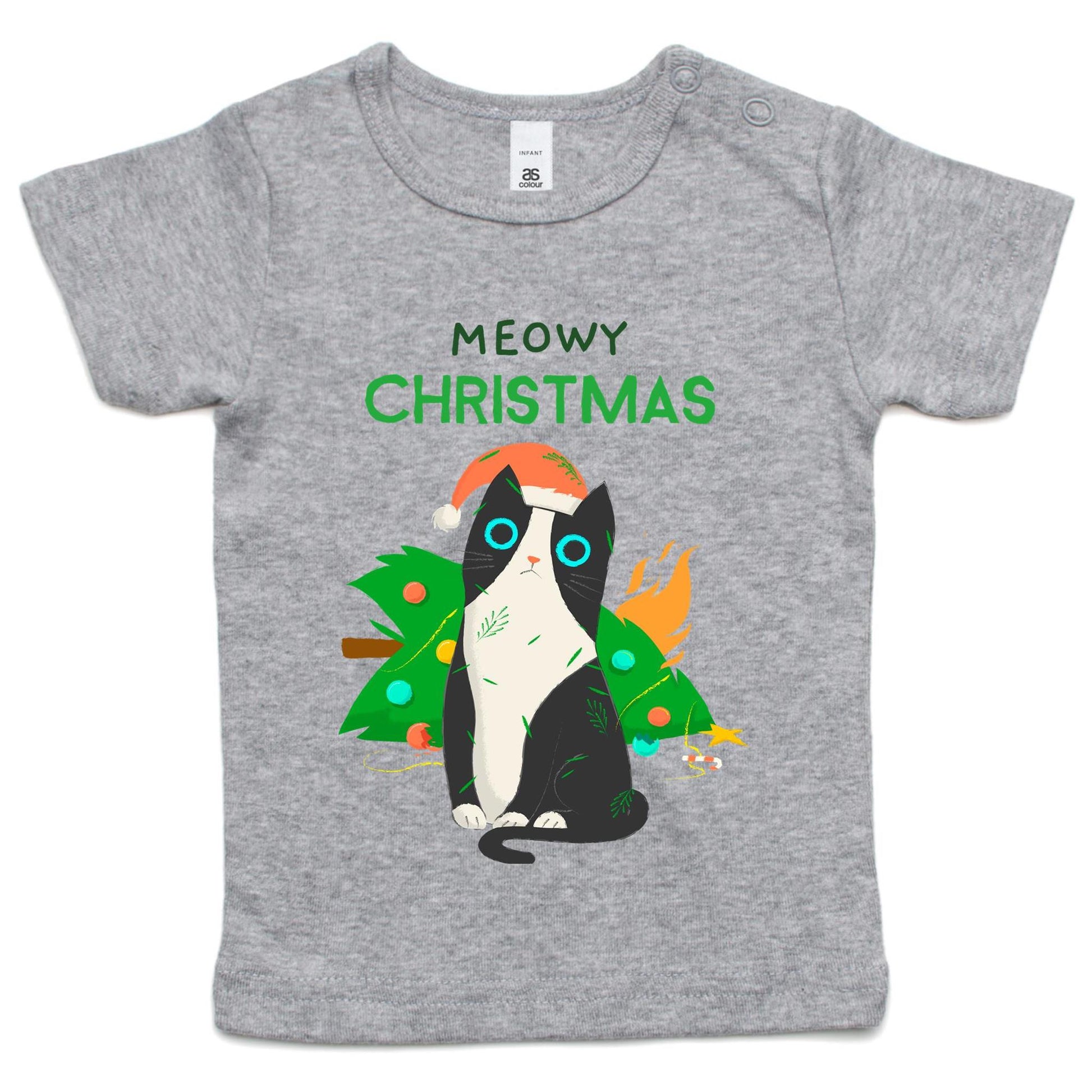 Meowy Christmas - Baby T-shirt Grey Marle Christmas Baby T-shirt Merry Christmas