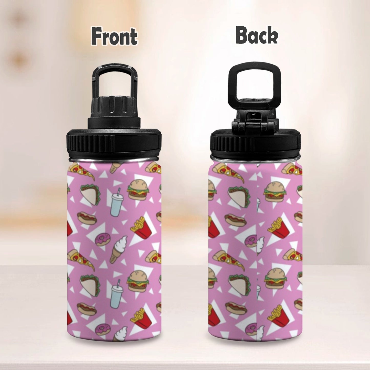 Fast Food - Kids Water Bottle with Chug Lid (12 oz) Kids Water Bottle with Chug Lid Food