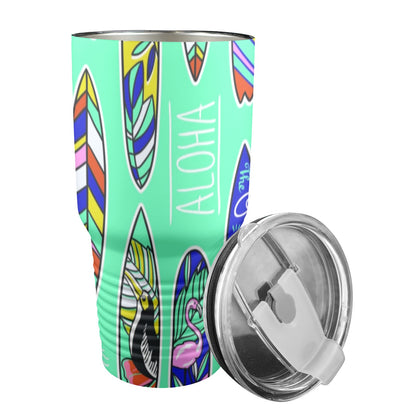 Surfboards - 30oz Insulated Stainless Steel Mobile Tumbler 30oz Insulated Stainless Steel Mobile Tumbler Printed Offshore Summer Surf