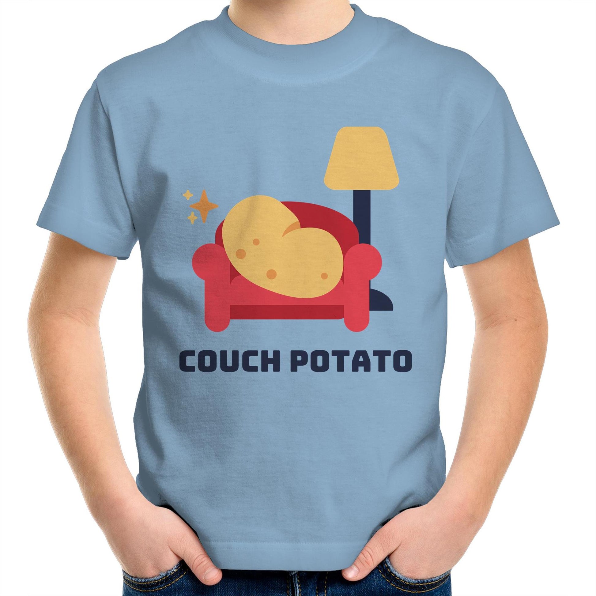 Couch Potato - Kids Youth Crew T-Shirt Carolina Blue Kids Youth T-shirt Funny