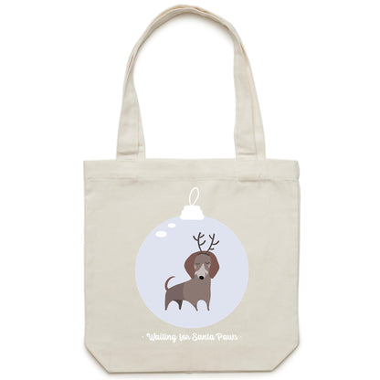 Santa Paws - Canvas Tote Bag Cream One Size Christmas Tote Bag Merry Christmas