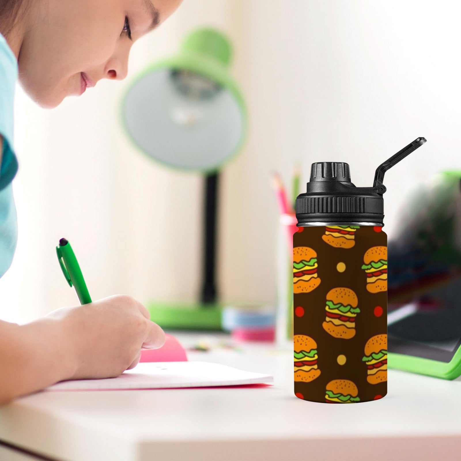 Burgers - Kids Water Bottle with Chug Lid (12 oz) Kids Water Bottle with Chug Lid