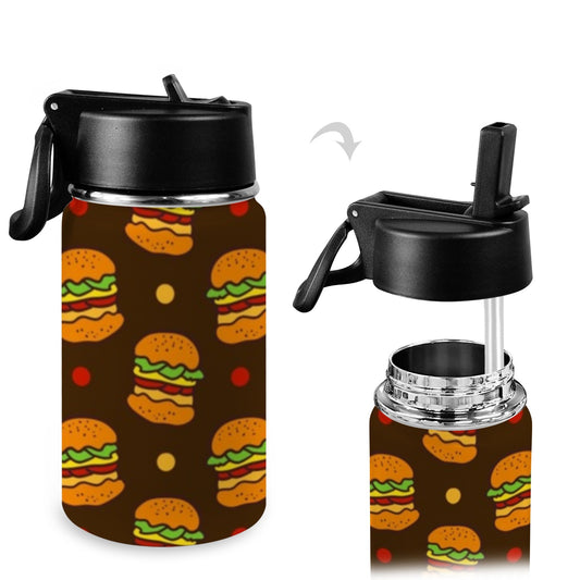 Burgers - Kids Water Bottle with Straw Lid (12 oz) Kids Water Bottle with Straw Lid