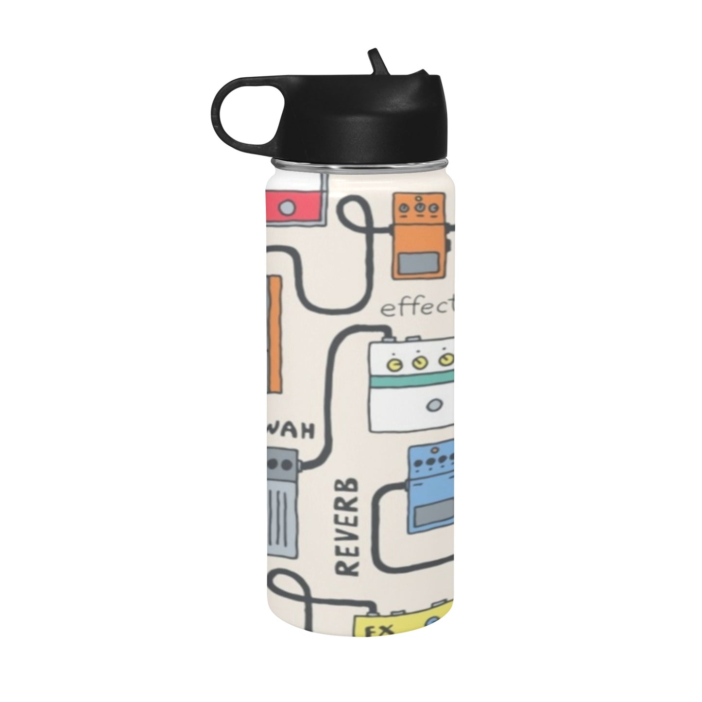 Guitar Pedals Insulated Water Bottle with Straw Lid (18 oz) Insulated Water Bottle with Straw Lid Printed Offshore