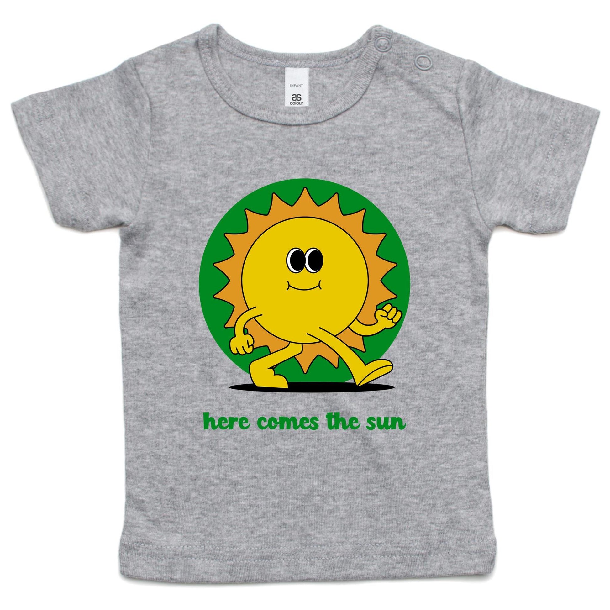 Here Comes The Sun - Baby T-shirt Grey Marle Baby T-shirt Retro Summer
