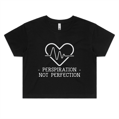 Perspiration Not Perfection - Womens Crop Tee Black Fitness Crop Fitness Womens