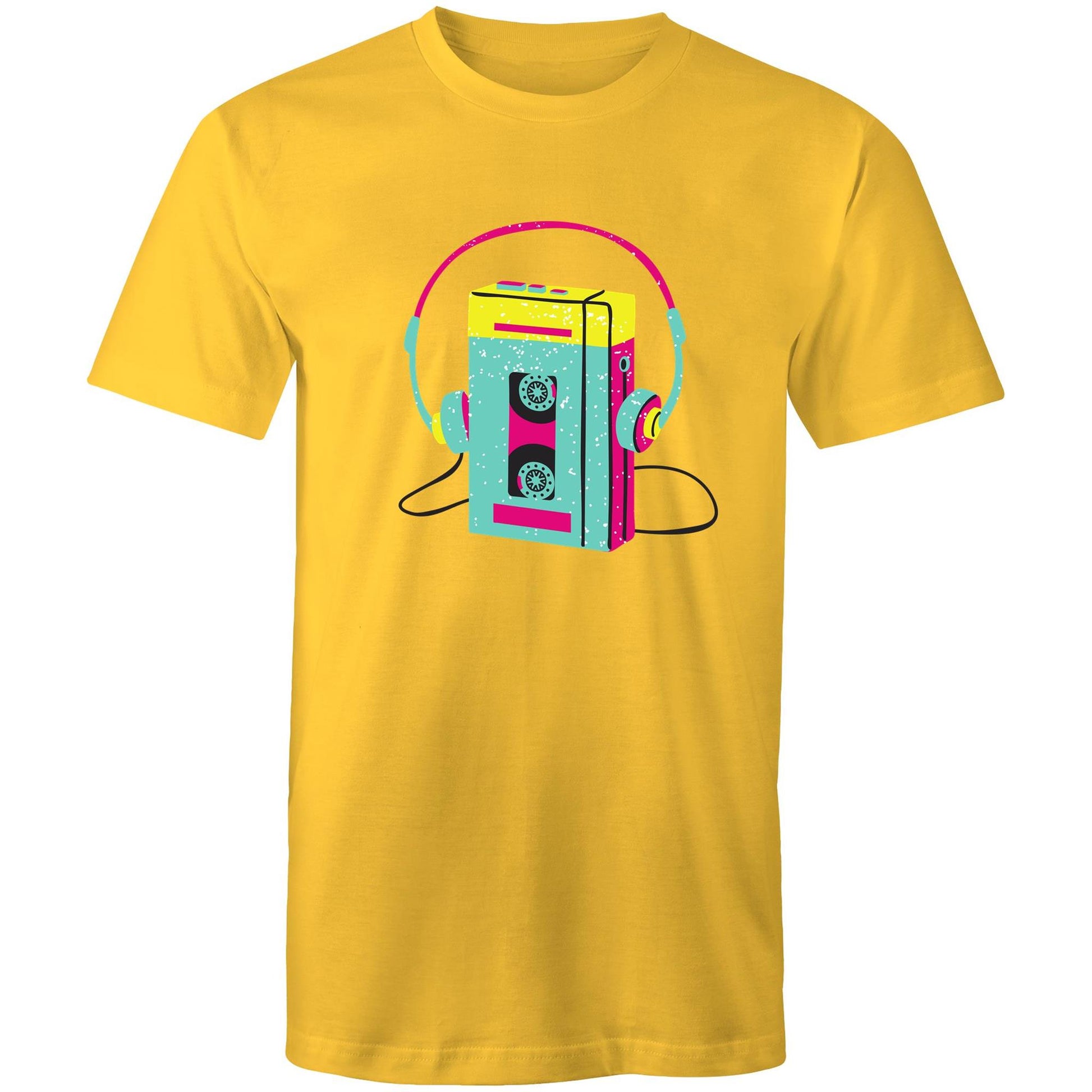 Wired For Sound, Music Player - Mens T-Shirt Yellow Mens T-shirt Mens Music Retro