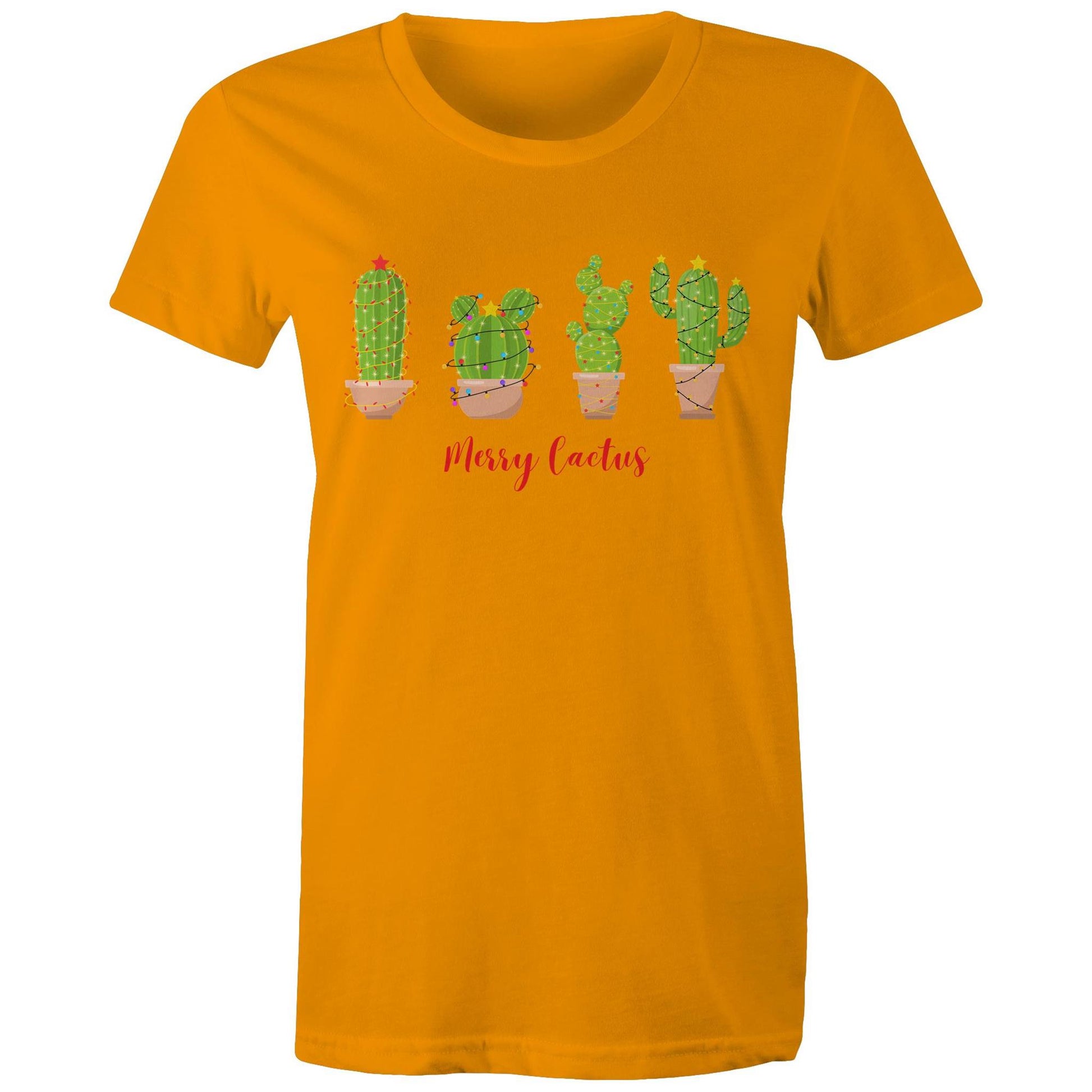 Merry Cactus - Womens T-shirt Orange Christmas Womens T-shirt Merry Christmas