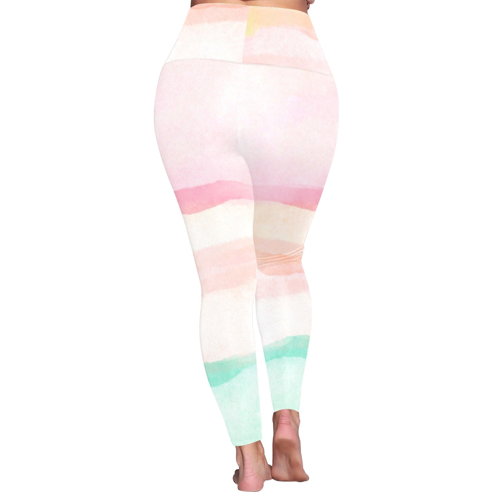 Pastel Stripes - Women's Plus Size High Waist Leggings Women's Plus Size High Waist Leggings