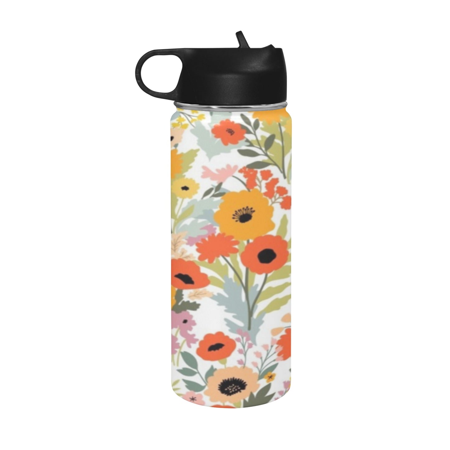 Fun Floral - Insulated Water Bottle with Straw Lid (18 oz) Insulated Water Bottle with Straw Lid Printed Offshore